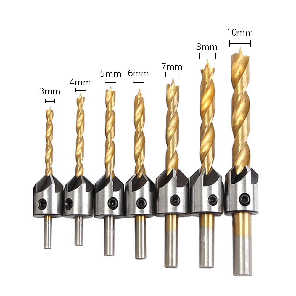 7Pcs Countersink Drill Bits Set With Chamfering Combination