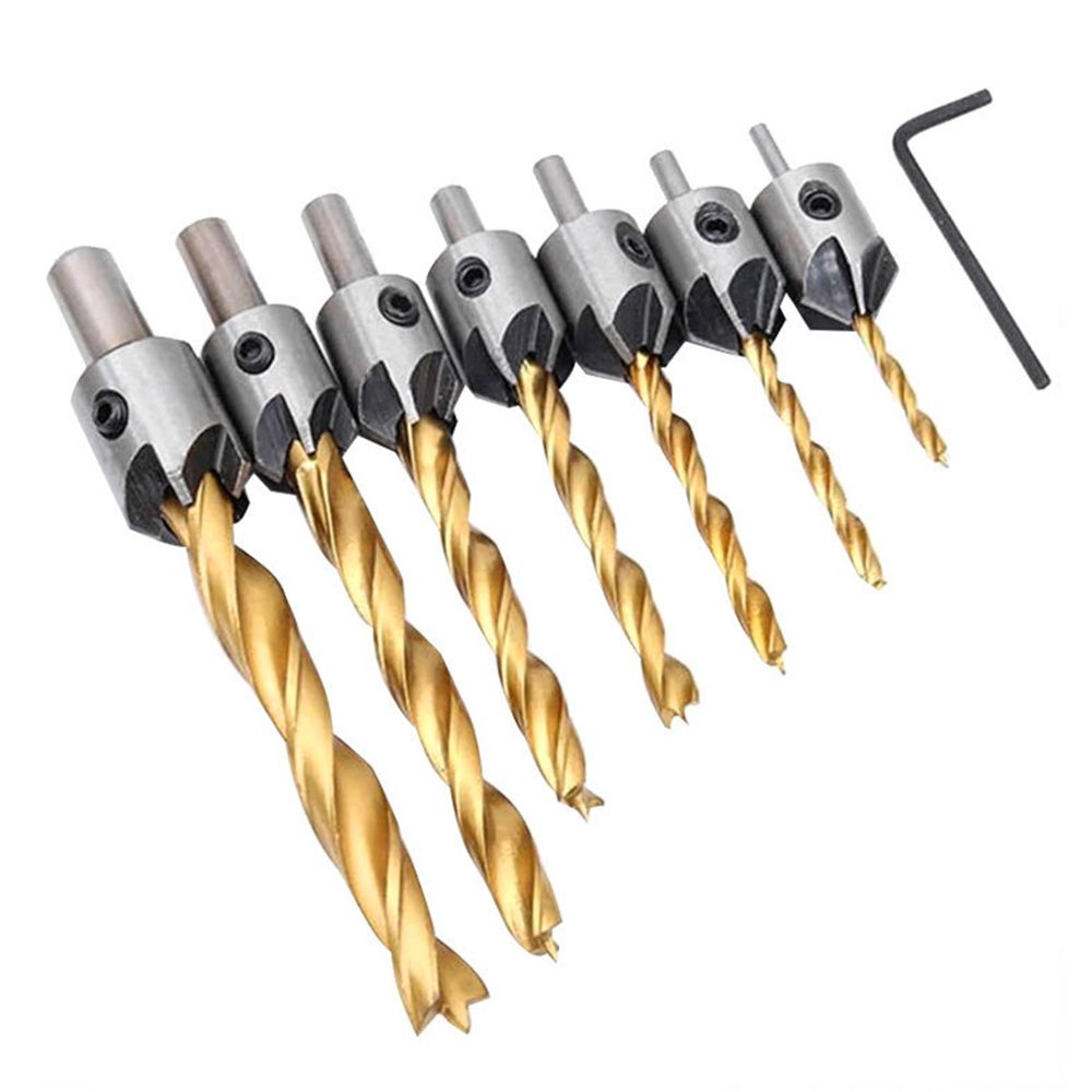 7Pcs Countersink Drill Bits Set With Chamfering Combination