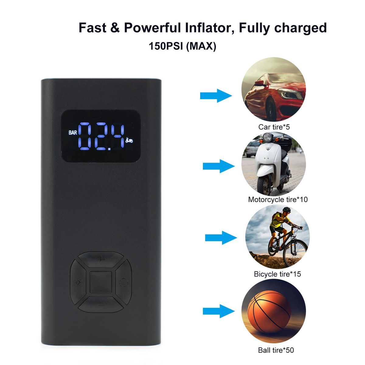Tire Inflator Portable Air Compressor Digital Pressure Gauge