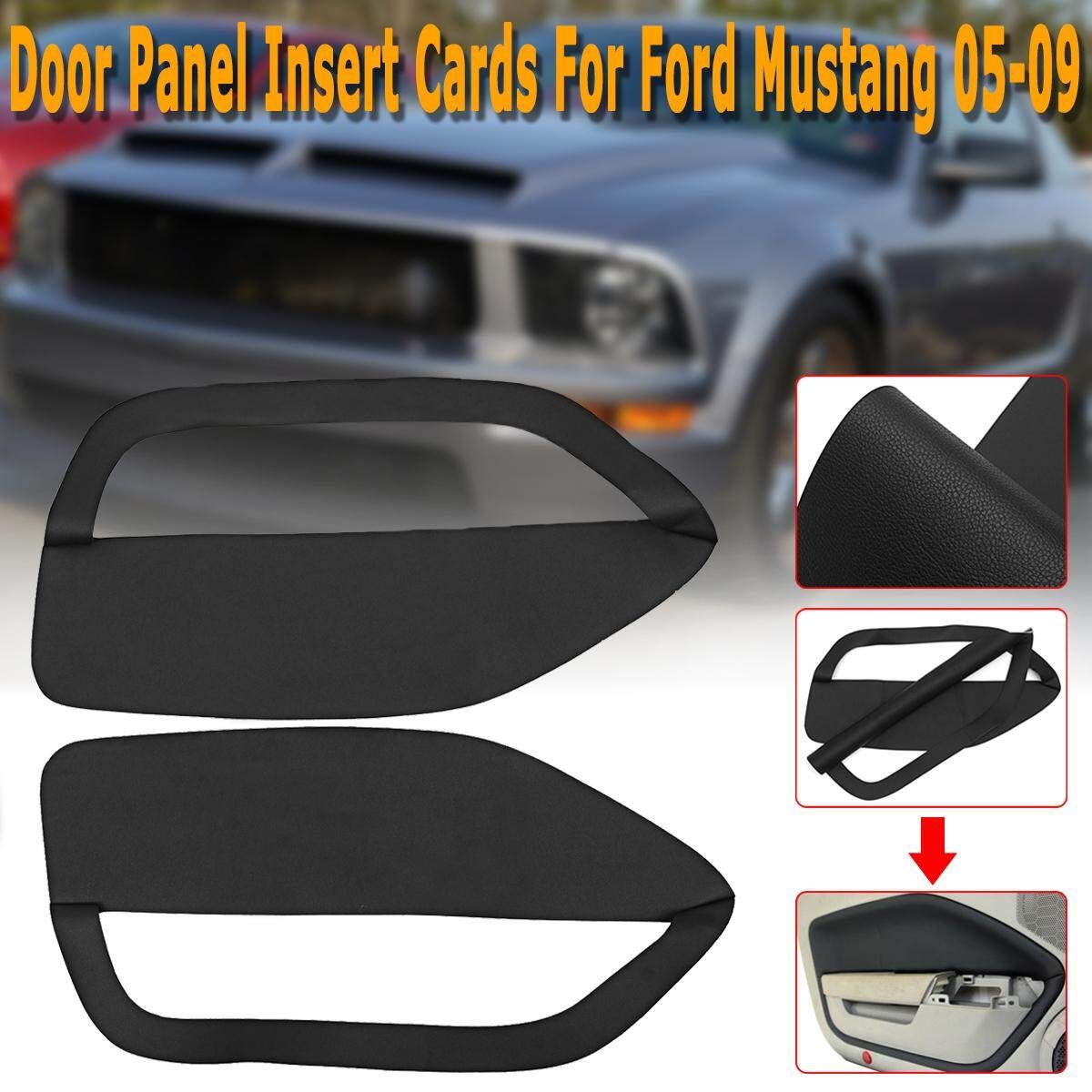 Door Panel Insert Cards Leather Synthetic For Ford Mustang 05-09 Black