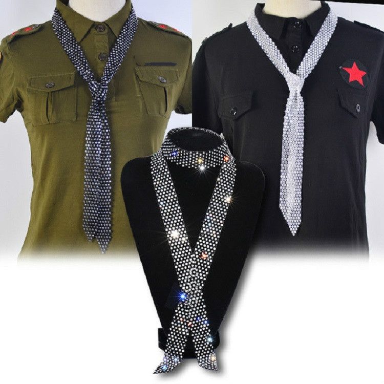 Women Sequined Rhinestone Bow Tie Dance Costume Accessories Mixed Diamond On Silver