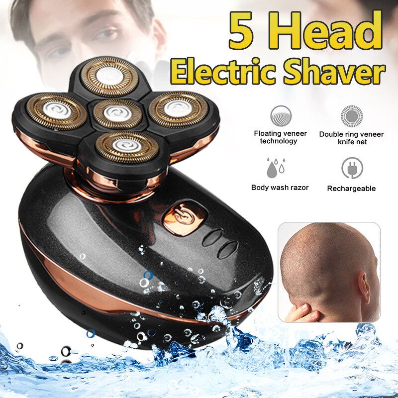 5 Heads Floating Mens Electric Beard Hair Trimmer Bald USB Charging White/ Black Black