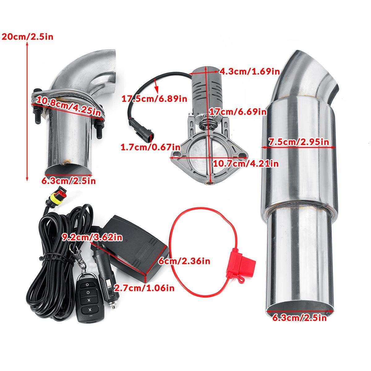 2.5" Exhaust Valve Pipe Electric Control Downpipe Cut Out Wireless Remote Kit