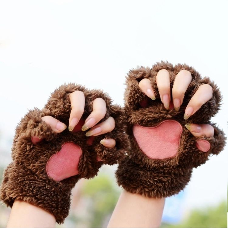 Thickened Warm Cartoon Cat Claw Gloves