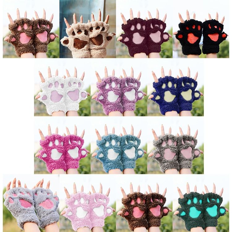 Thickened Warm Cartoon Cat Claw Gloves