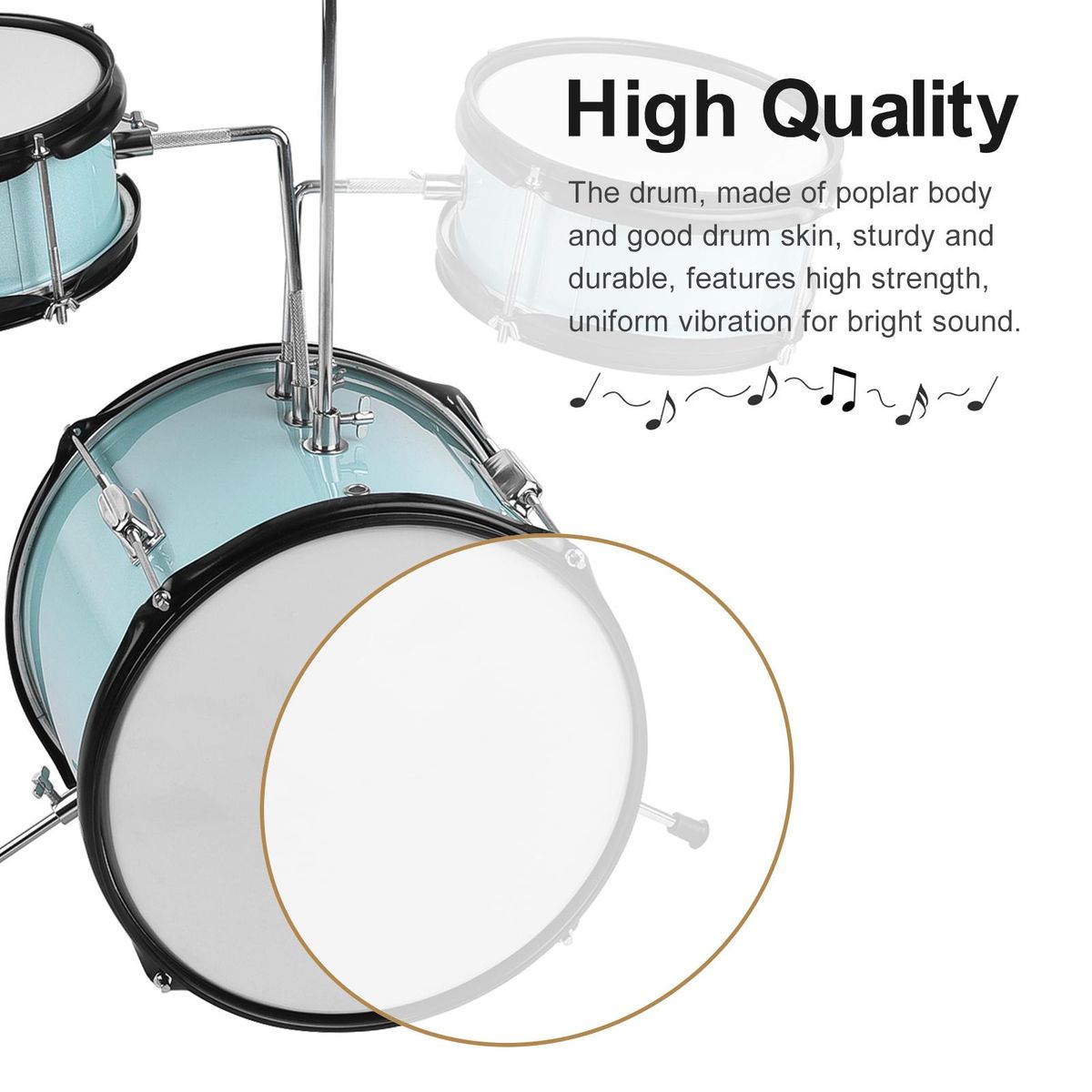12 inch 3-Piece Kids Drum Set with Adjustable Throne Cymbal Pedal Drumsticks Musical Instrument for