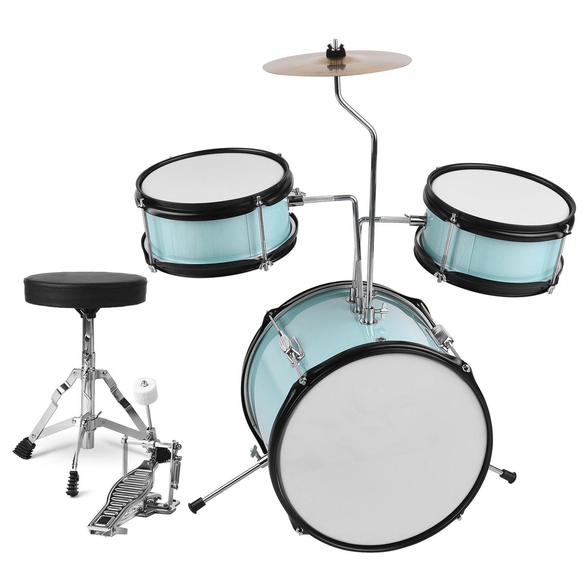 12 inch 3-Piece Kids Drum Set with Adjustable Throne Cymbal Pedal Drumsticks Musical Instrument for