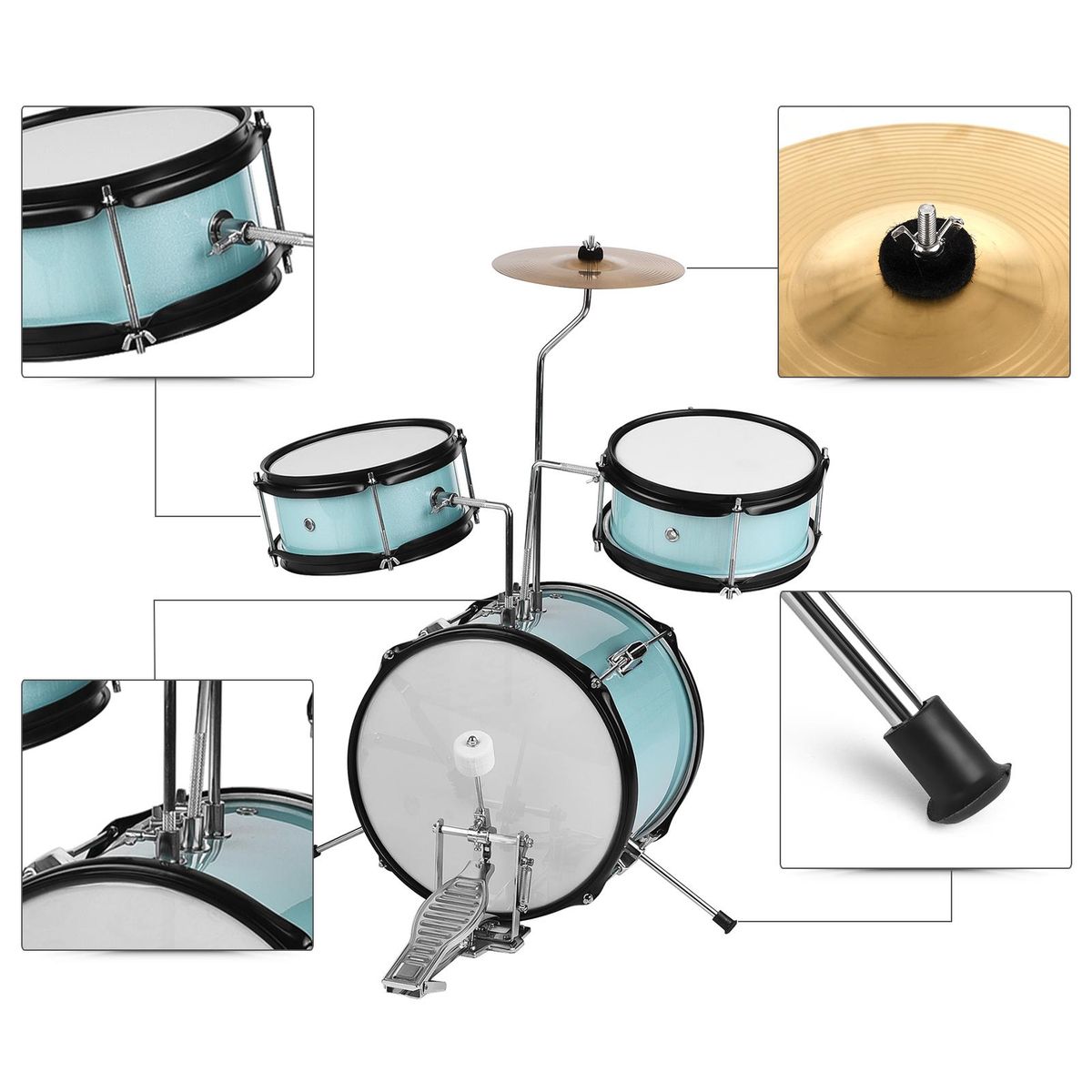 12 inch 3-Piece Kids Drum Set with Adjustable Throne Cymbal Pedal Drumsticks Musical Instrument for