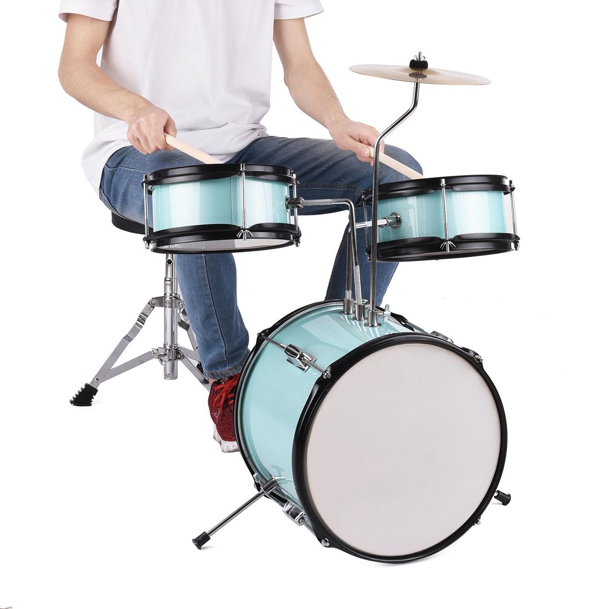 12 inch 3-Piece Kids Drum Set with Adjustable Throne Cymbal Pedal Drumsticks Musical Instrument for
