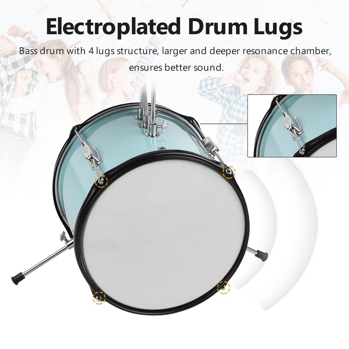 12 inch 3-Piece Kids Drum Set with Adjustable Throne Cymbal Pedal Drumsticks Musical Instrument for