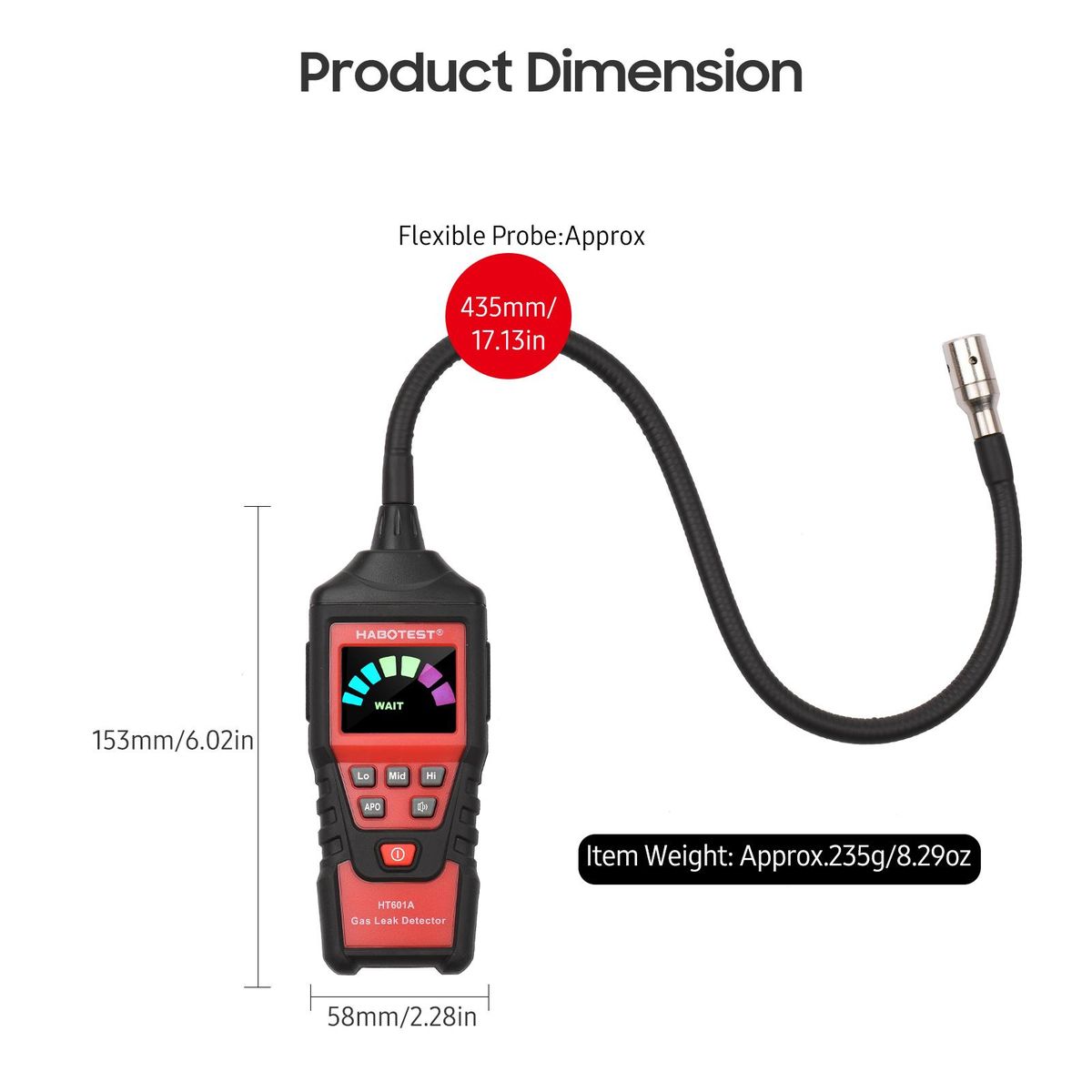 HABOTEST Portable Gas Analyzer HT601A Household Gas Leak Detector Gases Detector PPM Meter Methane Concentration Alarm Instrument