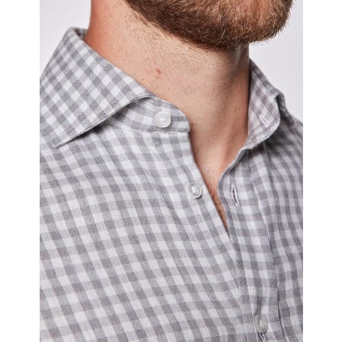Check Flannel Shirt With Full Cutaway Collar - Grey