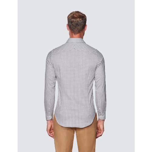 Check Flannel Shirt With Full Cutaway Collar - Grey