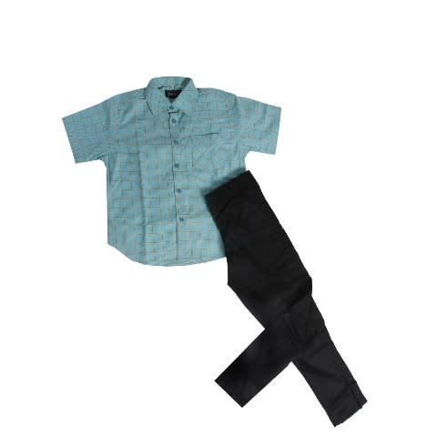 Boys' 2-piece Shirt & Trousers - Green & Navy Blue