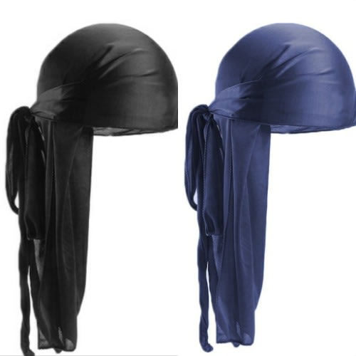 2 In 1 Silky Durags(black & Navy Blue)
