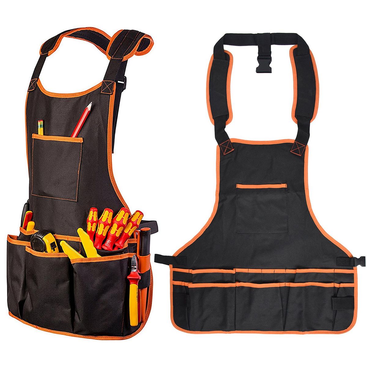 Work Apron Skin-touching Multi-pockets Apron Orange