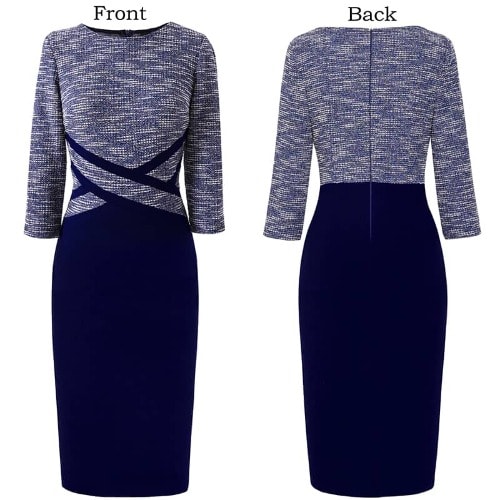 Hounds Tooth Pencil Dress- Blue