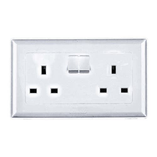 Himel Switched Socket - Advanced - 13A - 250 V Ac - 2 Gangs|| HWDAT13SM - Metallic