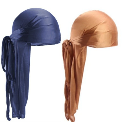 2 In 1 Silky Durags(Navy blue & Brown)