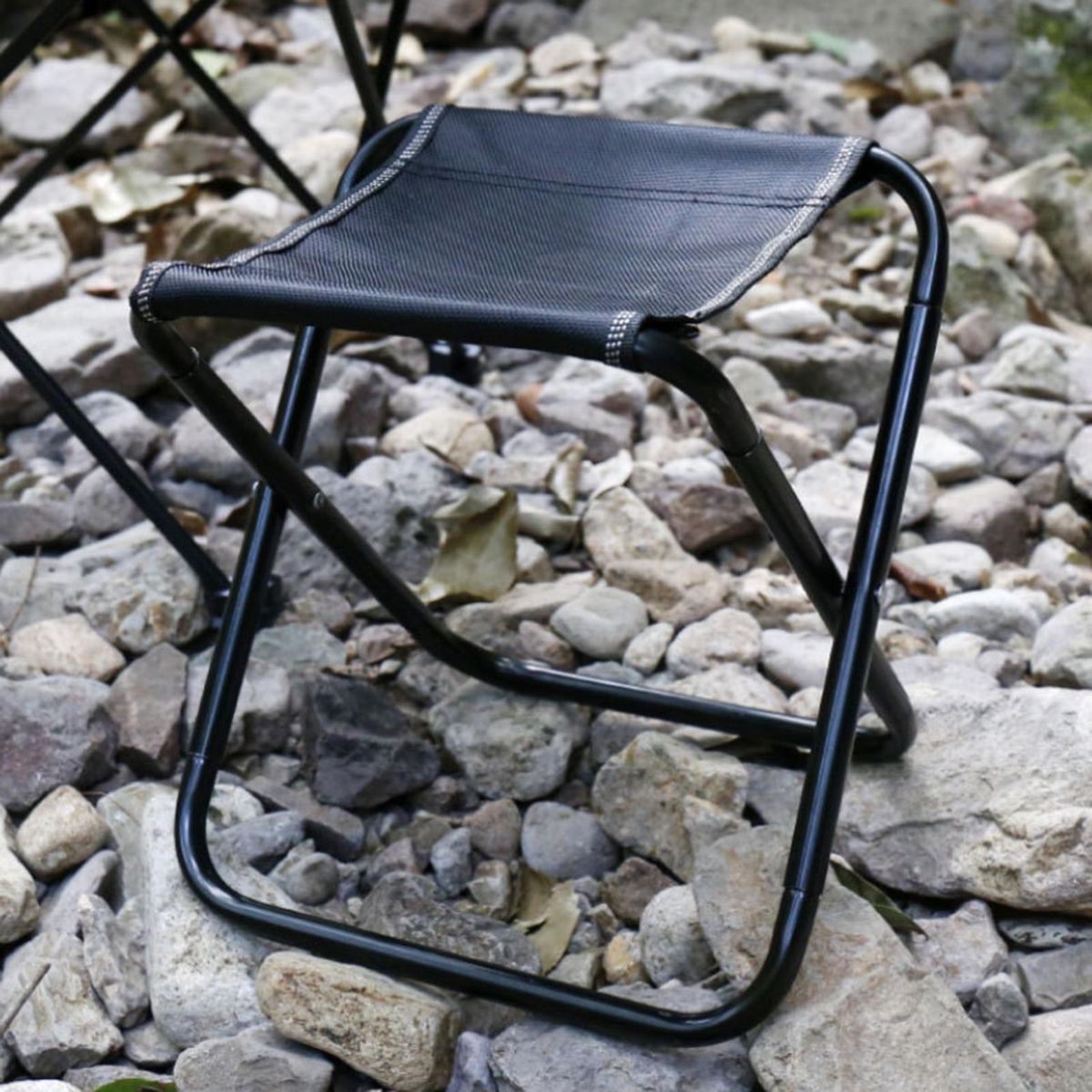 Folding Stool Portable Foldable Camping Stool Stable for Outdoor Black