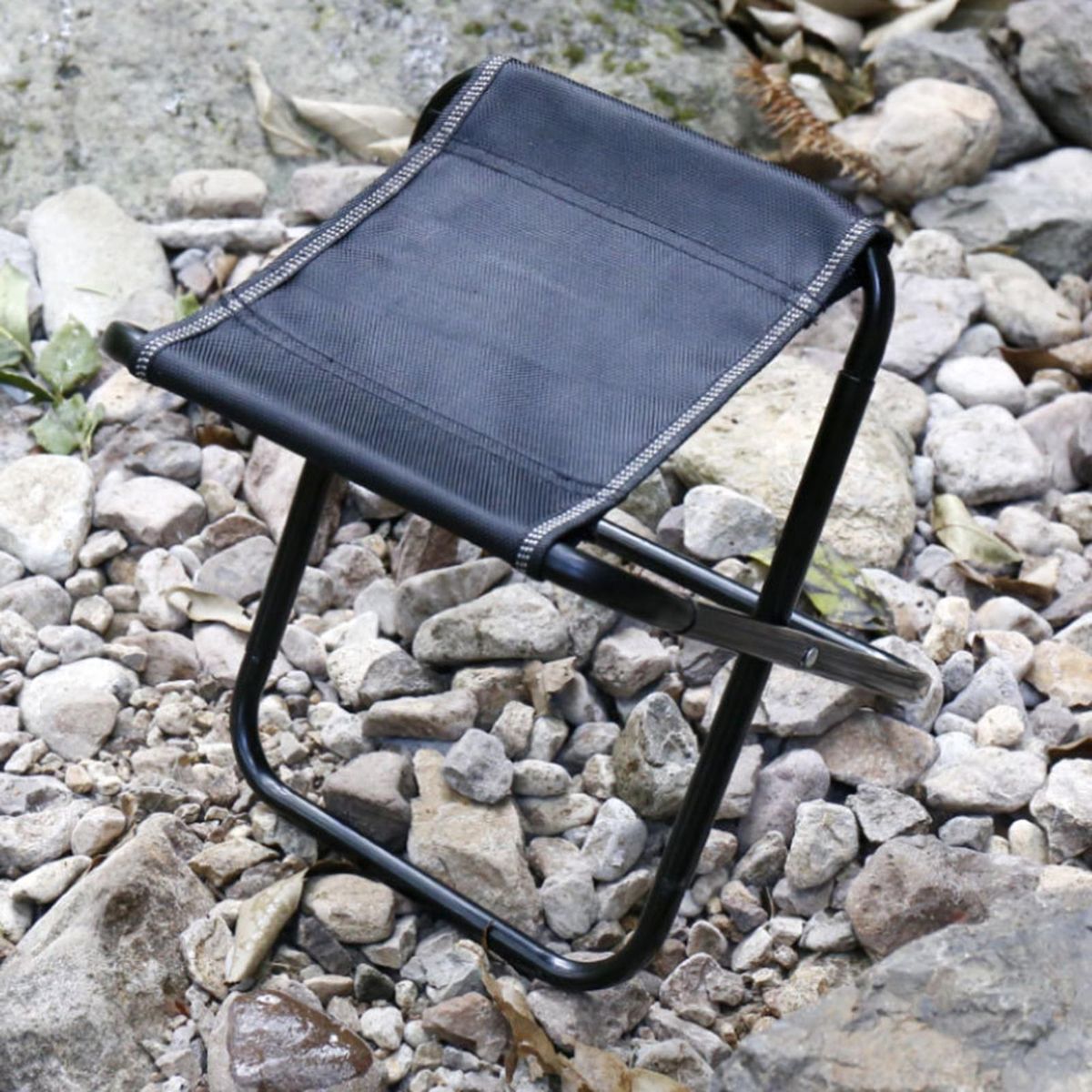 Folding Stool Portable Foldable Camping Stool Stable for Outdoor Black