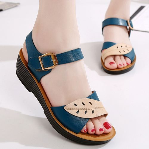 Women's Summer Sandals Comfortable Buckle Wedges Shoes - Blue