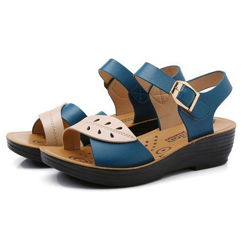 Women's Summer Sandals Comfortable Buckle Wedges Shoes - Blue