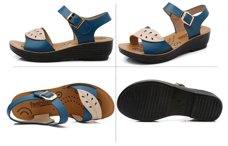 Women's Summer Sandals Comfortable Buckle Wedges Shoes - Blue