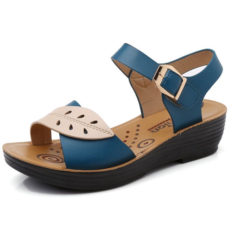 Women's Summer Sandals Comfortable Buckle Wedges Shoes - Blue