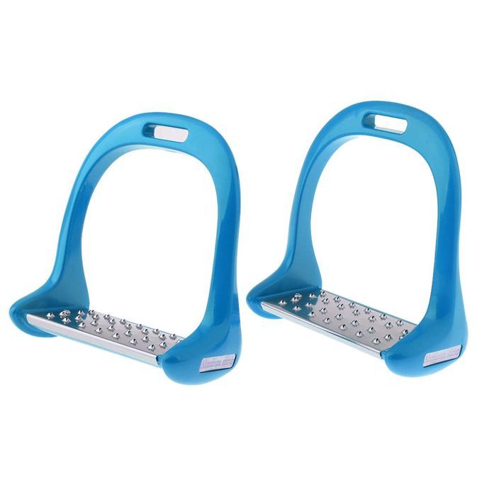 1Pair Anti Slip Stainless Steel Horse Saddle English Stirrups Blue