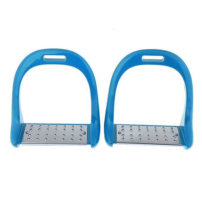1Pair Anti Slip Stainless Steel Horse Saddle English Stirrups Blue