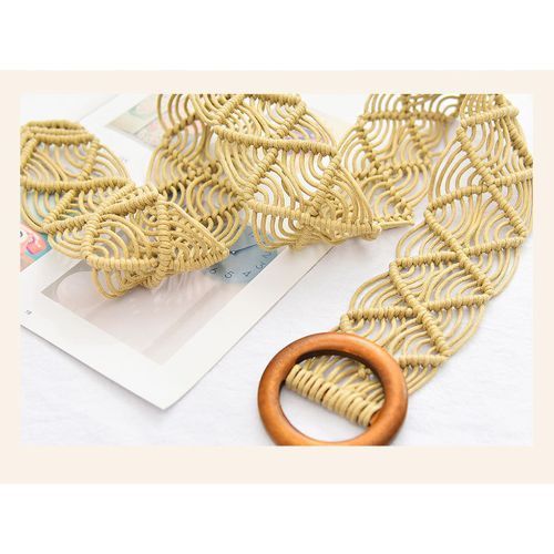 Wax Rope Hand-woven Ethnic Style Ladies Wide Girdle Dress Hollow Belt Green