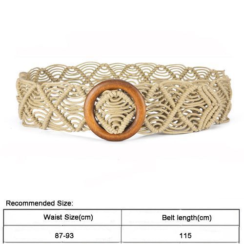 Wax Rope Hand-woven Ethnic Style Ladies Wide Girdle Dress Hollow Belt Green