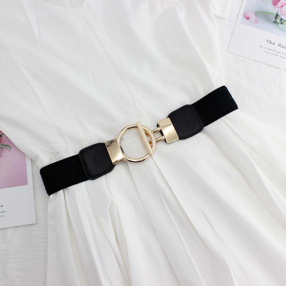 Fashion Dress Belts For Women Simple Waist Elastic Ladies Band Round Buckle Decoration Coat Sweater Party Belt Girdle Belt Gift(#black)