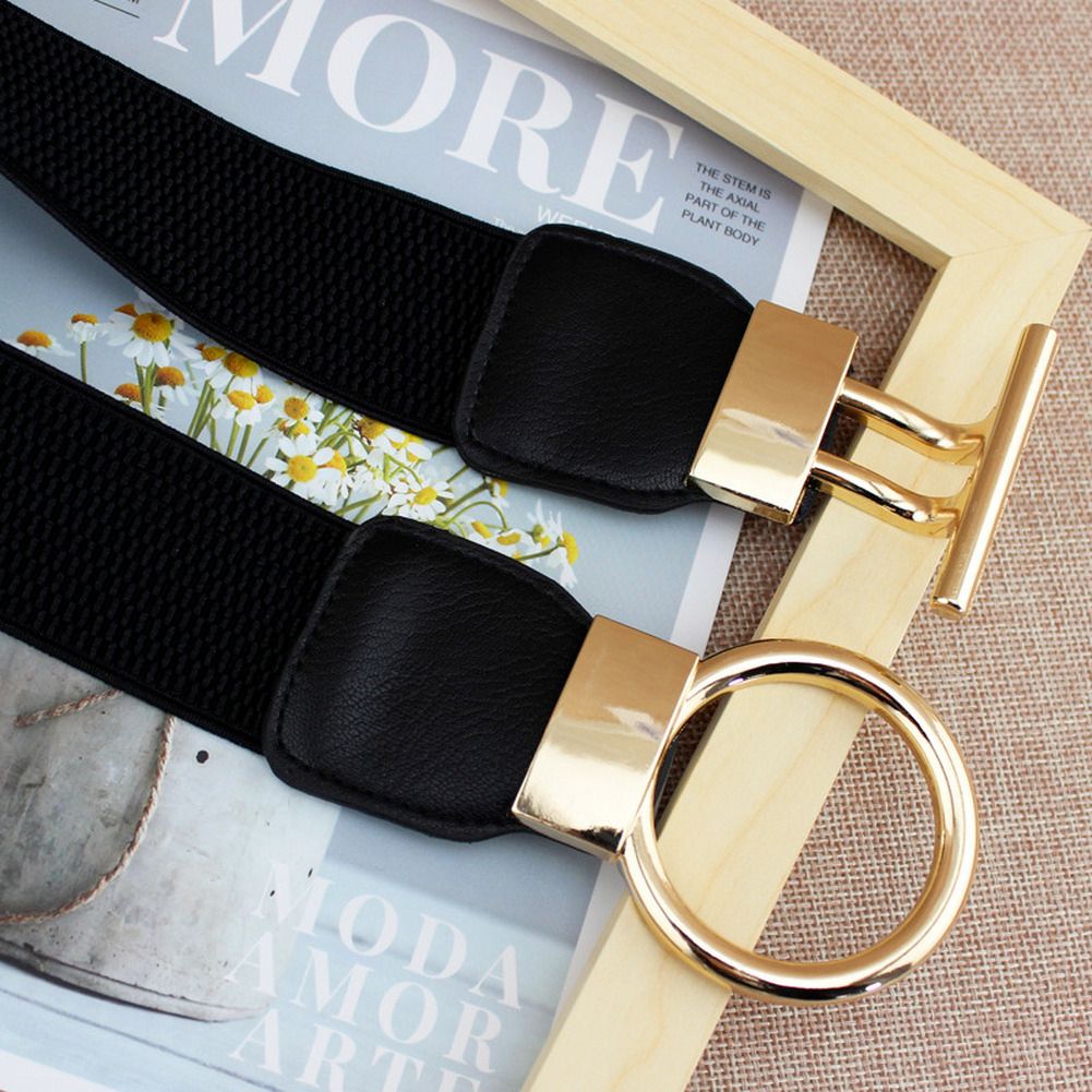 Fashion Dress Belts For Women Simple Waist Elastic Ladies Band Round Buckle Decoration Coat Sweater Party Belt Girdle Belt Gift(#black)