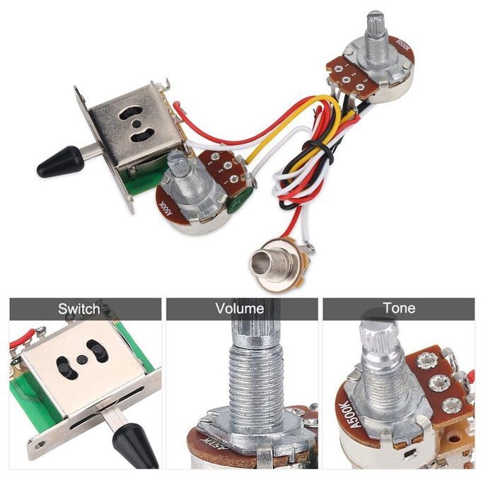 Guitar Wiring Harness 3 Way Toggle Switch 1V1T 500K Pot For Electric