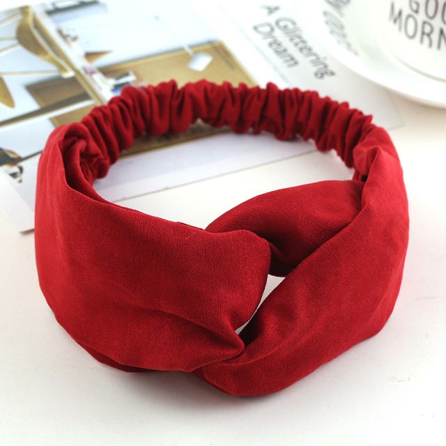 Ladies Yoga Headdress Solid Color Bow Turban Elastic Red