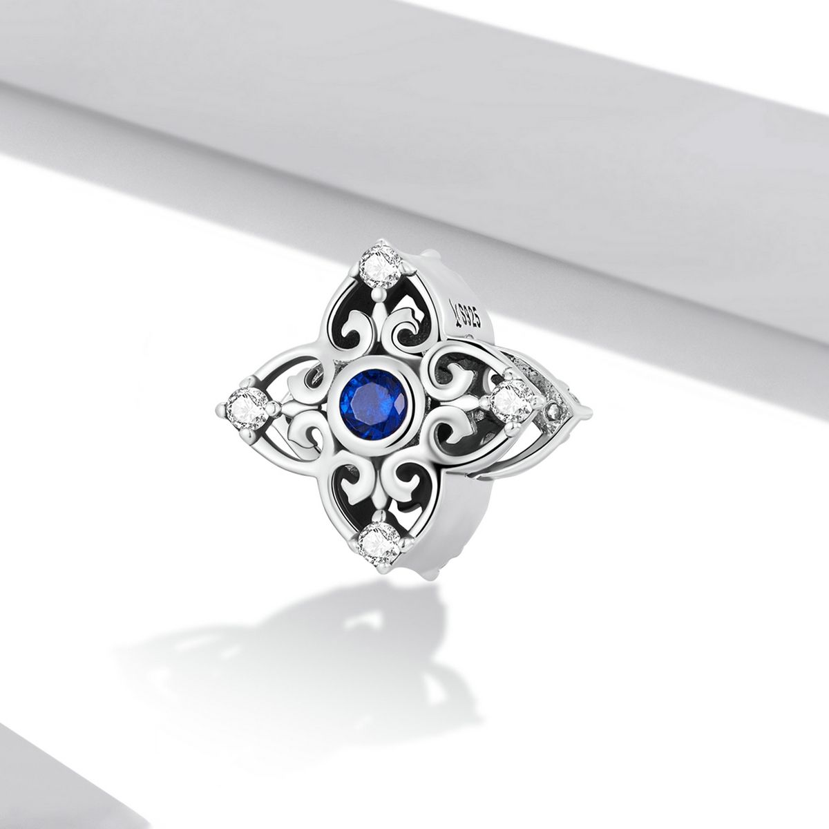 S925 Sterling Silver Retro Flower Texture Beads