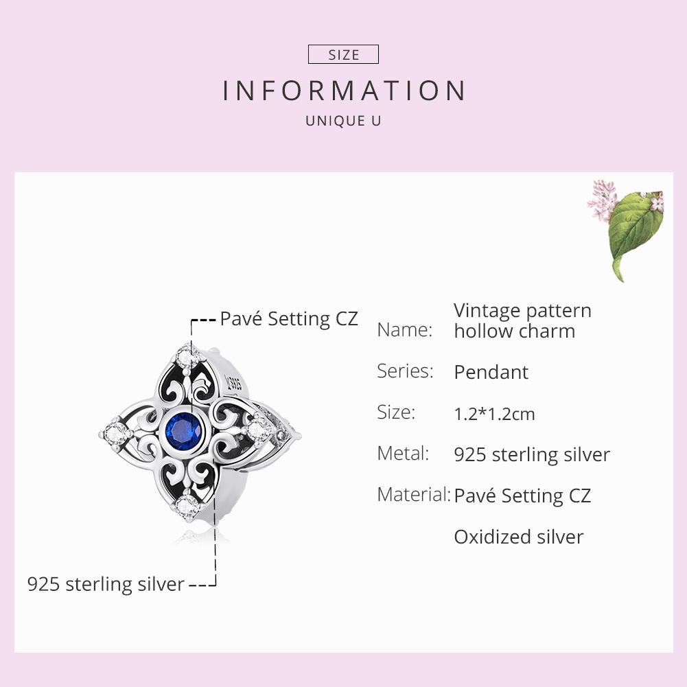 S925 Sterling Silver Retro Flower Texture Beads