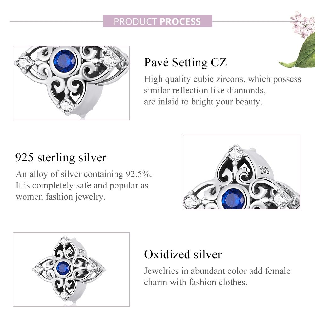 S925 Sterling Silver Retro Flower Texture Beads