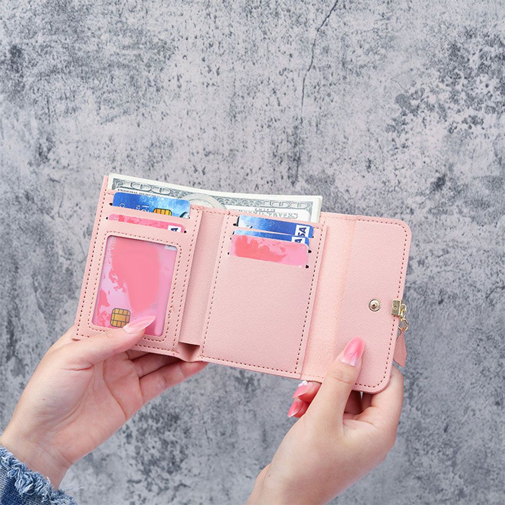 Women Girl Purse Ladies Slim Trifold Short Wallet Handbag Travel Pink