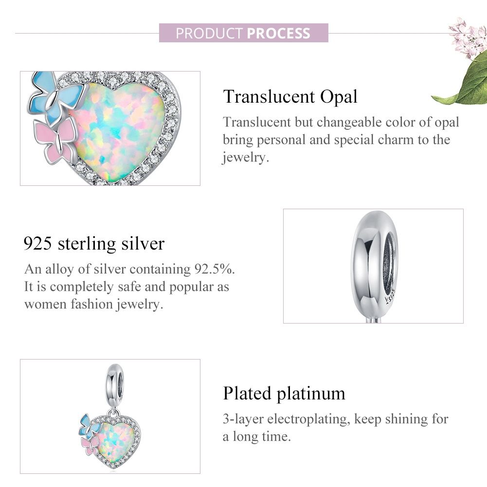 Erfly Heart Colorful Opal Pendant