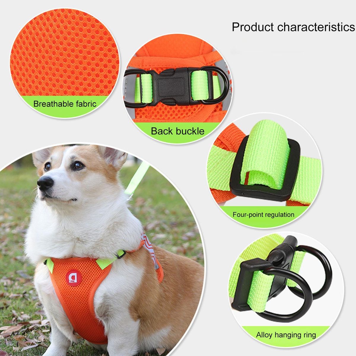 1 Set Dog Vest Puppy Pet Walking Leash Harness Vest Orange