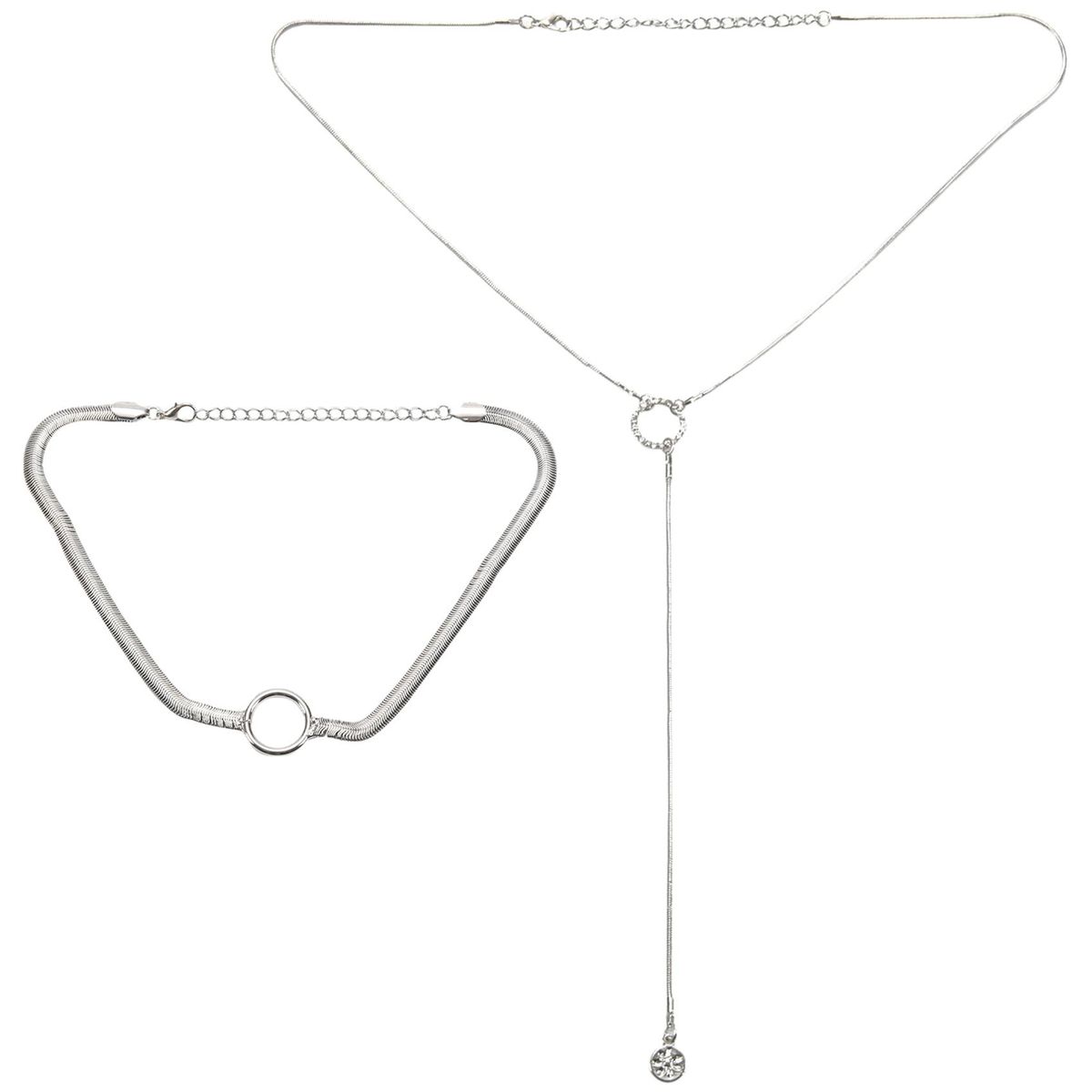 Silver Round Circle Long Tassel Choker NeckAccessories
