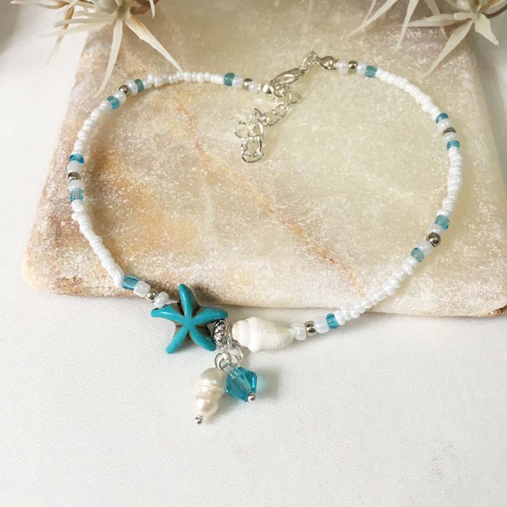 Starfish Shell Conch Stone Beaded Women Bracelet-