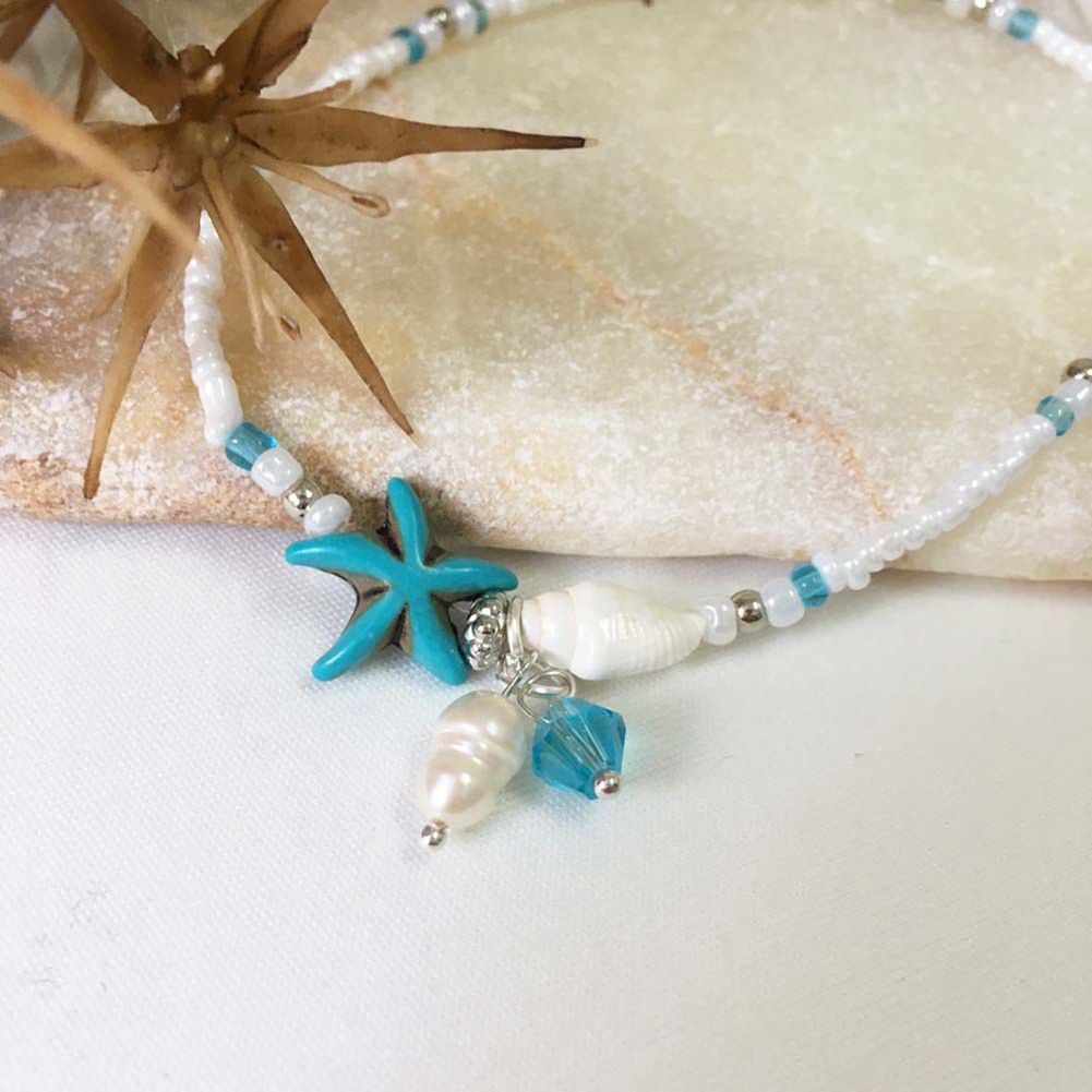 Starfish Shell Conch Stone Beaded Women Bracelet-