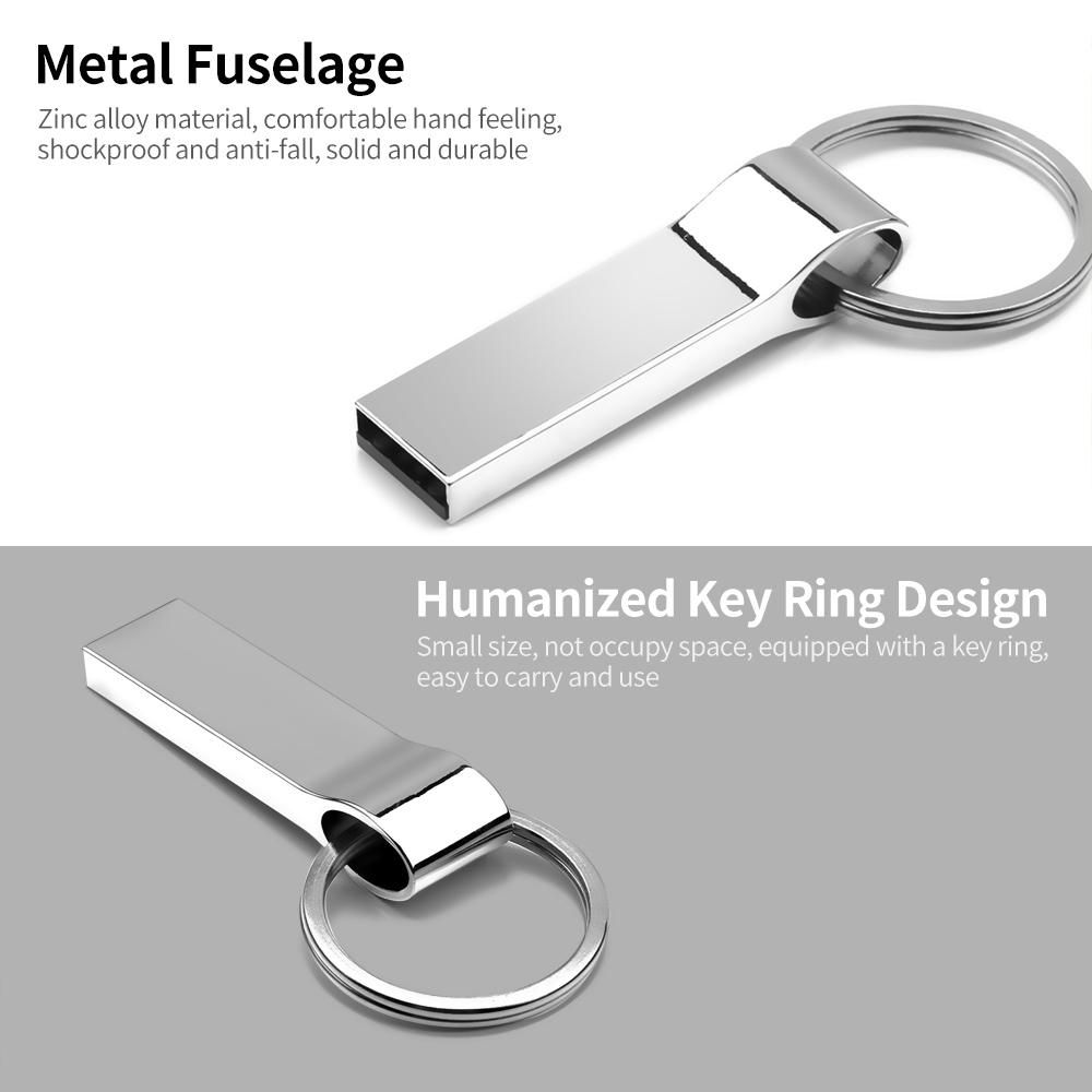 64GB USB2.0 Metal U Disk USB Flash Driver Portable Shockproof Anti-fall U Disk with Key Ring Plug and Play Silver