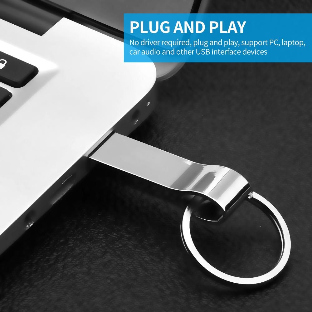 64GB USB2.0 Metal U Disk USB Flash Driver Portable Shockproof Anti-fall U Disk with Key Ring Plug and Play Silver