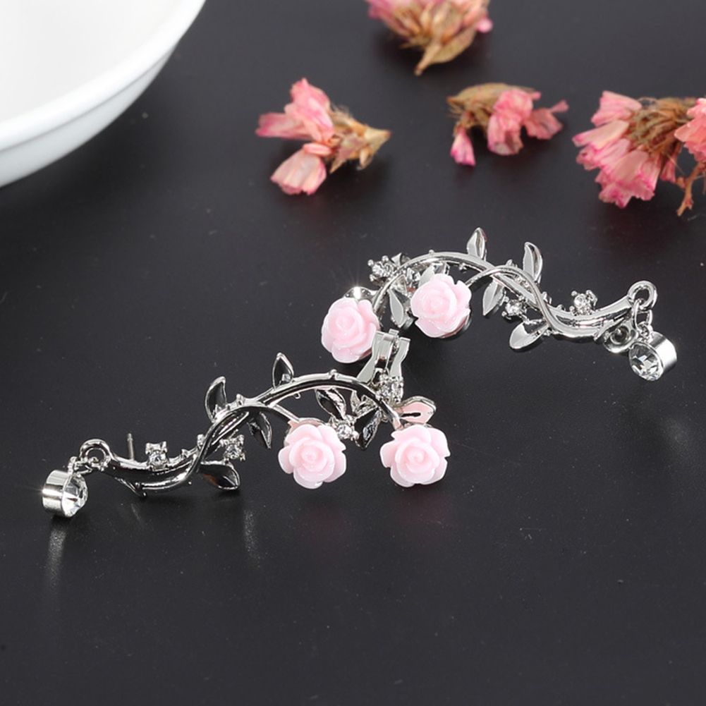 Earrings Beautiful Climber Crawler Rose Flower Branch Earrings-Golden