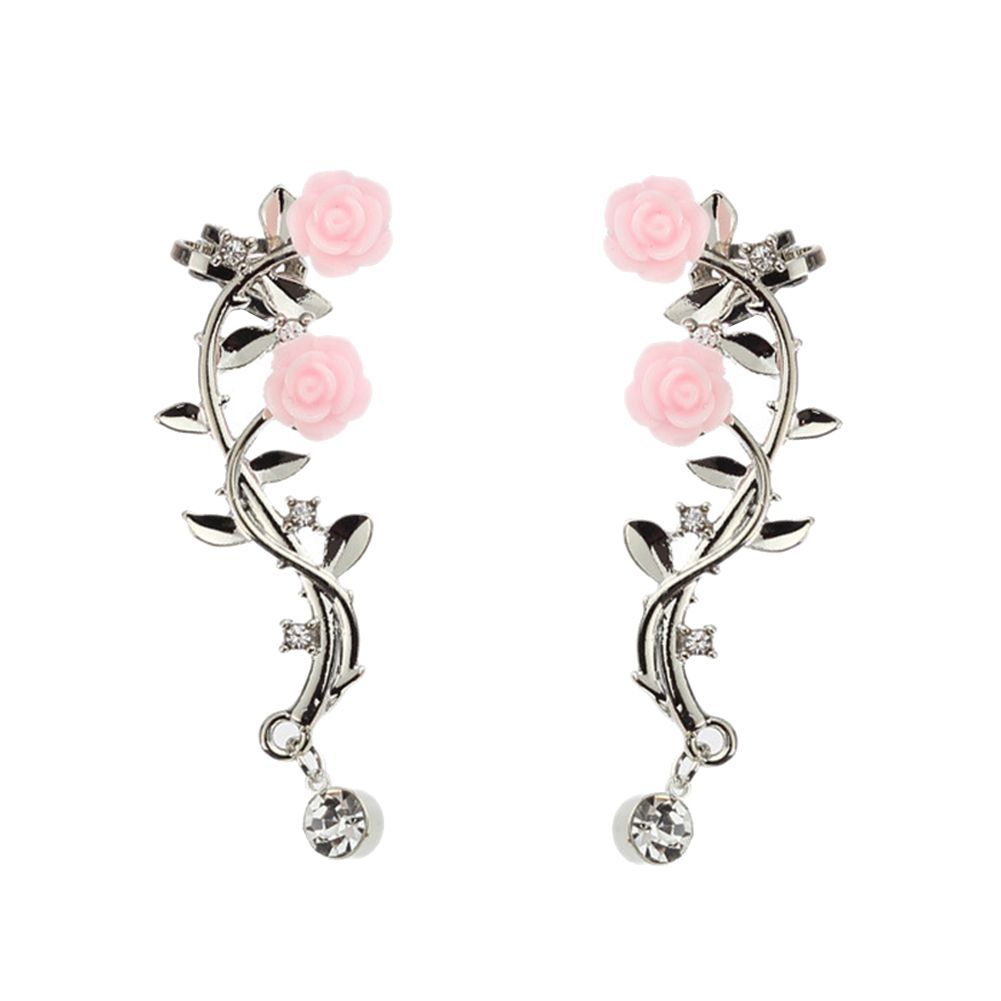 Earrings Beautiful Climber Crawler Rose Flower Branch Earrings-Golden
